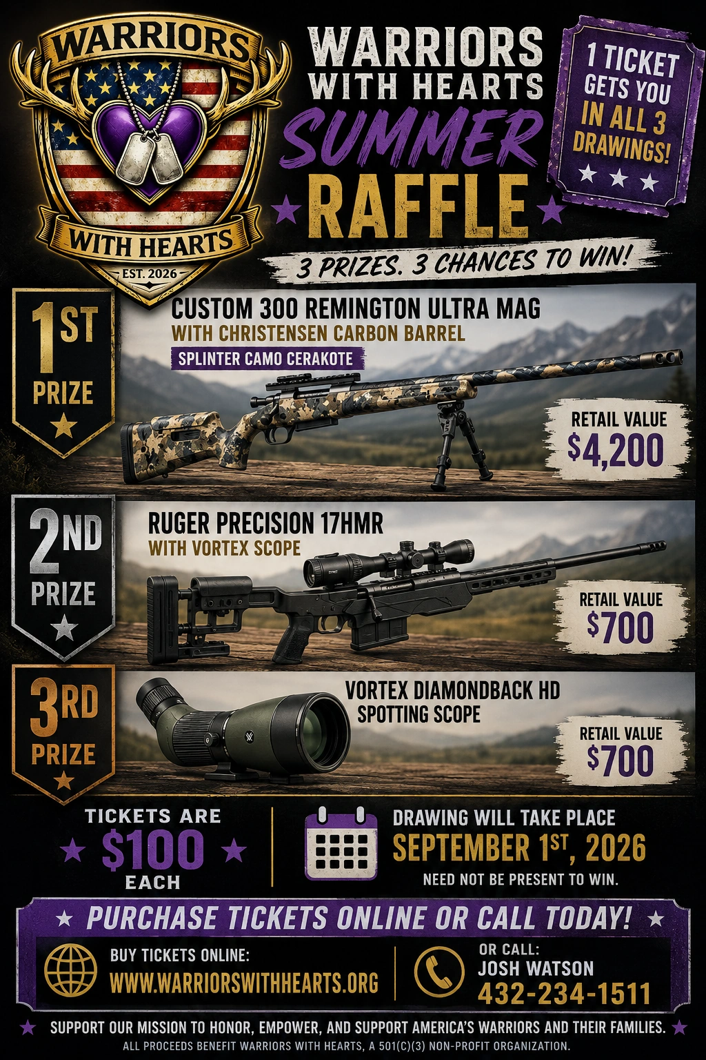 Donation raffle flyer with prize, ticket, and drawing details